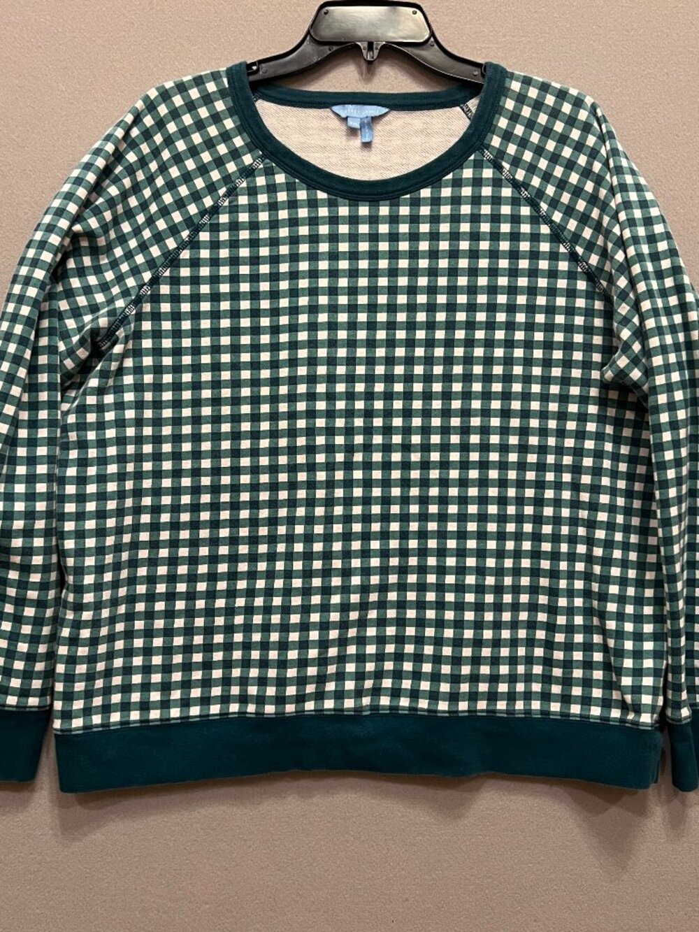 Draper James Natalie Evergreen White Gingham Sweatshirt, Size XXL
